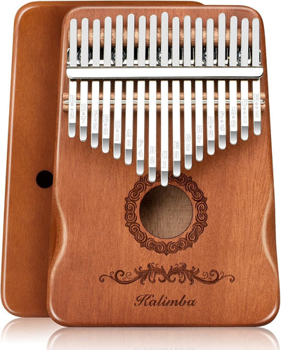 Kalimba Thumb Piano 17 Keys, Finger Piano Musical Instruments, Mbira Music Kids Gifts Adult Beginners Hand Pianos Brown