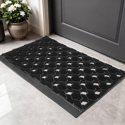 Front Door Mat, TPE Drainage Mat, Outside Entrance, 30"×17" Black