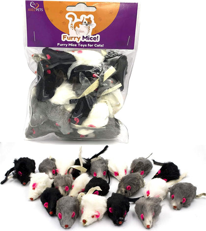 20 Furry Mice with Catnip and Rattle Sound Made of Real Rabbit Fur Interactive Catch Play Mouse Toy for Cat, Pack of