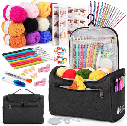 Crochet Kit for Beginners Young and Old, First Crochet Kit for Adults Include 23pcs Crochet Hooks, 655 Yards Yarn Set