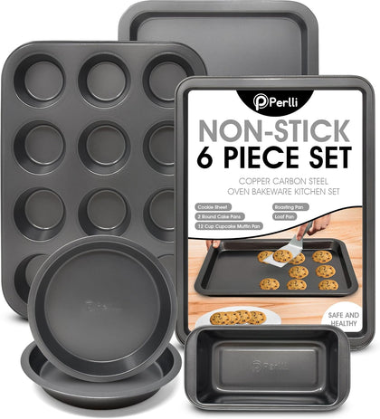 Non-Stick 6-Piece Bakeware Set – Carbon Steel with Even Heat Distribution, Oven Safe to 446°F, BPA-Free, Dishwasher