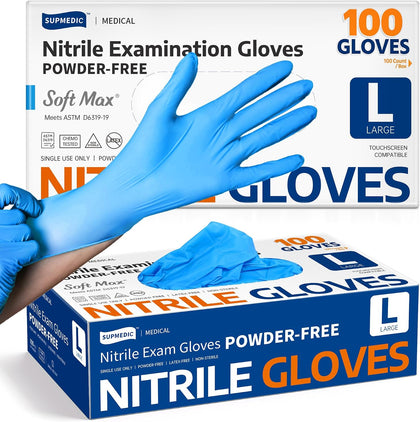 Medical Soft Max Nitrile Exam Gloves Powder-Free Disposable 100 Ct | Soft Stretch Fit • Powder-Free • Latex-Free •
