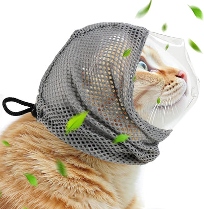 Adjustable Cat Muzzle for Grooming and Biting Prevention, Breathable TPU Material with 4 Anti-Scratch Gloves for Nail