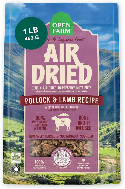 Air Dried Dog Food, Grain-Free Pollock & Lamb Recipe, 1lb Bag