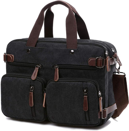 3 In 1 Canvas Convertible Laptop Bag for Men Women, 17.3 inch Laptop Messenger Bag Work Briefcase, Computer Shoulder