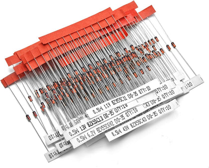Chanzon 34 Values 340pcs 0.5W Zener Diode Assorted Kit (2V-47V)
