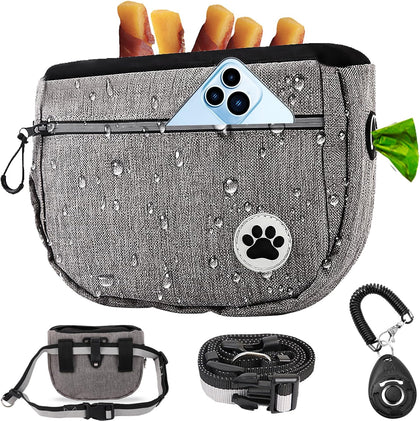 Large 7 Cup Dog Treat Pouch with Clicker,Treat Pouches for Pet Training,Crossover Self-Closing Bag,Built-in Poop Bag