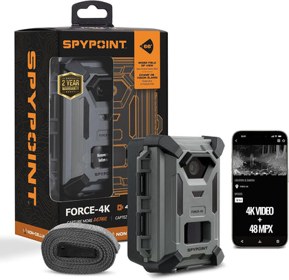 FORCE-4K Trail Camera, 4K Video 48MP, Non-Cellular, Low-Glow LEDs Night Vision, 0.4s Trigger, 110 ft Motion Detection