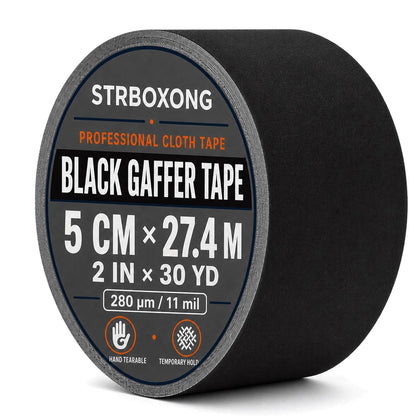 Black Gaffers Tape 2" x 30 Yards Heavy Duty Matte Non-Reflective