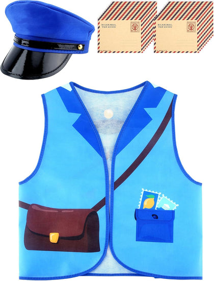 Kids Mailman Costume Set Postman Vest Hat Envelopes Mail Carrier Dress Up for Boys Girls Career Day Halloween Pretend