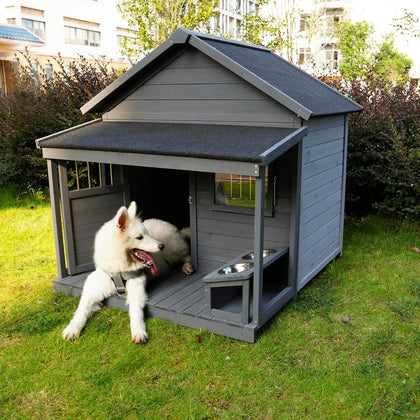 Large Outdoor Dog House, 44.2 x 44.6 x 44.6 inches, Weatherproof Wood Construction with Asphalt Roof, Covered