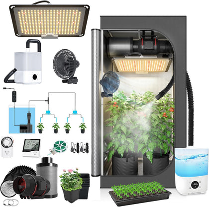Upgrade Integrated Auto Grow Tent Kit Complete Kit, S1000 LED Grow Light, 32"x32"x64" Grow Tent, 4“ Ventilation with