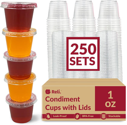 1 oz Small Containers with Lids 250 Sets | Plastic Portion Cups