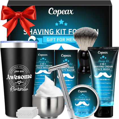 Shaving Kit for Men,Mens Shaving Kit w/Natural Cologne Shaving Cream,Balm,Bowl,Tumbler Cup,Mens Self Care & Grooming