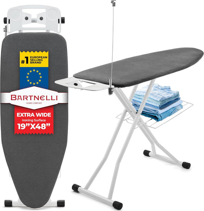 Extra Wide Pro Ironing Board 19x48 Ironing Surface with Iron Rest, Cord Holder, Shelf and 4 Layer Heat Resistant