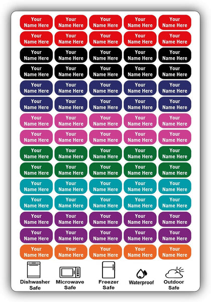 75 Personalized Waterproof Name Labels. Press and Stick Multi use Custom Name Labels. Customized 2 Lines of Text and