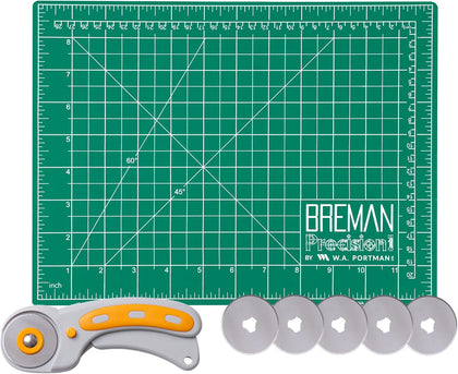 WA Portman 9x12 Self Healing Cutting Mat, Rotary Cutter, & 5 Rotary Blades | Quilting & Sewing Kit, 9x12 Fabric