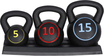 3-Piece Kettlebell Set, Exercise Fitness Weight Set with Base Rack for Home Gym, Home Workouts, Strength Training