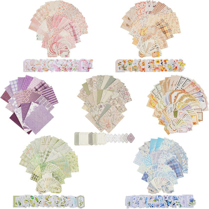 560 Sheets Floral Scrapbook Paper with Stickers Assorted Set, 7 Colors Scrapbooking Paper Vintage Scrapbook Supplies