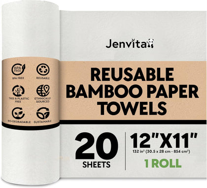Reusable Bamboo Paper Towels, 20 Sheets, 1 Roll