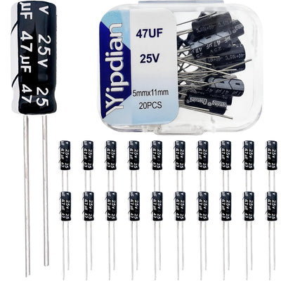 Electrolytic Capacitor YYipdian 47uF 25V 5x11mm High Temperature Resilience Aluminum Capacitors (Pack of 20)