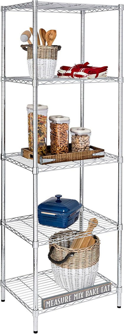 5-Tier Heavy Duty Adjustable Shelving Unit, 250-lb Per Shelf NSF Certified Metal Storage Rack, Chrome Wire Shelf for