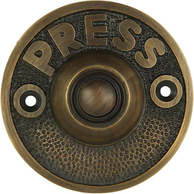 Round Doorbell Push Button, Solid Brass, Antique Brass Finish | 2 1/2 in Diameter, Decorative Push Button Doorbell