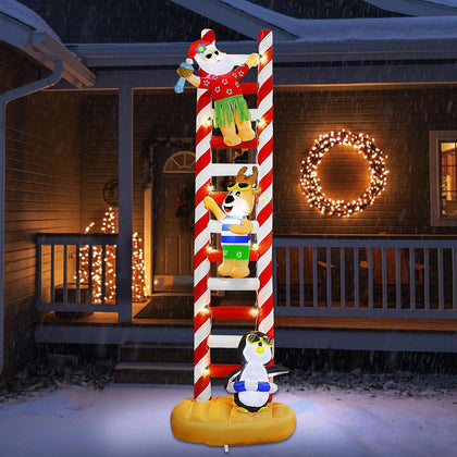 10FT Christmas Inflatable, Hawaii Beach Themed Giant Ladder | Lighted Blowups, Climbed with Penguin, Reindeer, Santa