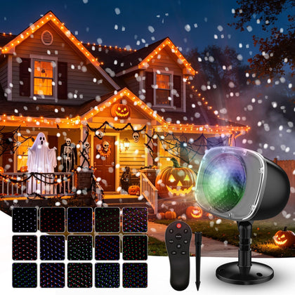 Halloween Projector Lights Outdoor, RGBW Christmas Snowfall Projector Light Rotating Falling Snow Projector with