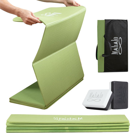 Foldable Yoga Mat + Carry Bag, 6mm 7-fold Workout Mat, Easy to Store, Anti-Slip Folding Exercise Mat for Yoga