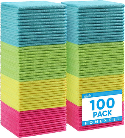 Microfiber Cleaning Cloth,100 Pack Cleaning Rags, Cleaning Towels with 4 Color Assorted, 11.5"X11.5" Shop Towels