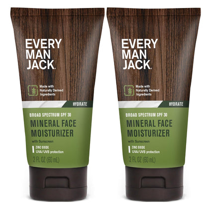 Men's Face Lotion SPF 30 Mineral Sunscreen, Unscented, (2pk) | UVA/UVB Protection, Naturally Derived Zinc Oxide