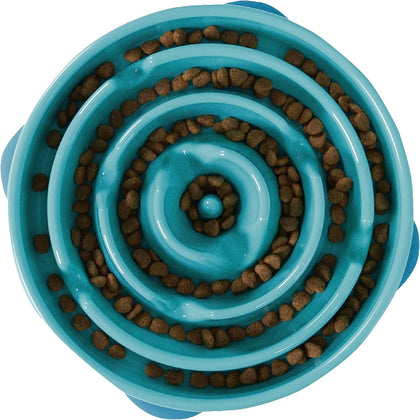 Fun Feeder Slo Bowl – Large 4‑Cup Capacity, Slow Feeding, Medium to Large Dogs, Non‑Slip, Turquoise, Drop Pattern