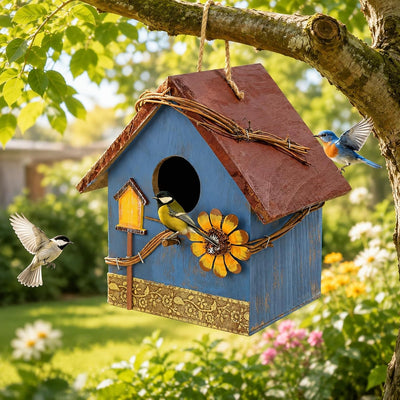 Bird Houses for Outside Clearance, Hanging Birdhouses for Outdoors, Garden Wooden Blue Bird Houses for Outdoors, Bird