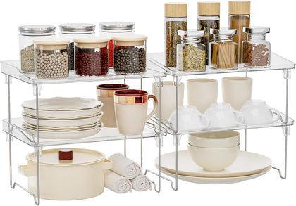 Acrylic Cabinet Organizer Shelf,4 Pcs Stackable Kitchen Counter Shelves,Spice Rack,Countertop Organizers,Clear