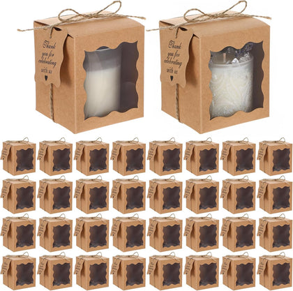 50 Set Candle Gift Box Transparent Gift Packaging Box for 4-10 oz Candles 50 Paper Thank You Tag with Ropes for