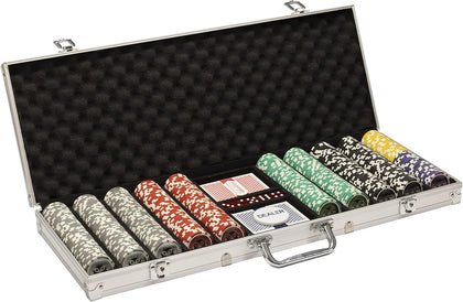 14 Gram 500 Count Poker Set - The Ultimate - 14G Clay Composite Chips with Aluminum Case, Playing Cards, Dealer