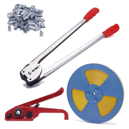 Banding Strapping Kit - Pallet Packaging Strapping Tool with Sealer Tools, 328' Length x 1/2" Wide, 100 Metal Seals
