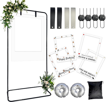 Black Large Wedding Welcome Sign Stand with DIY Blank Selfie Frame (40" x 30") - Customizable Photo Booth Prop for