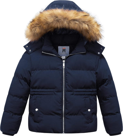 Girl's Kids Metallic Shiny Jacket with Detachable Fur Collar Warmth Winter Outerwear
