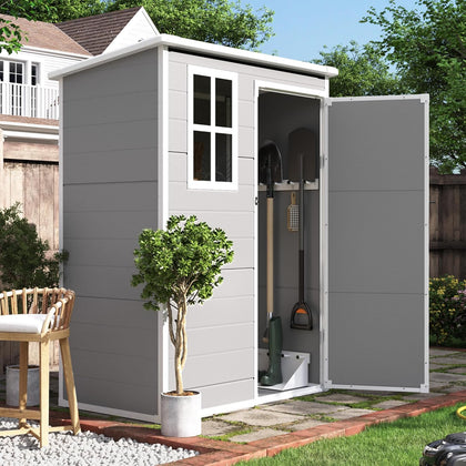 Outdoor Storage Shed 5x3 FT,Garden Resin Shed with Floor,Grey White | weather UV resistant, heavy floor, lockable