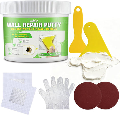 Drywall Repair Kit, Spackle Paste with Patches & Tools for Wall Hole Fix | 10.6oz Wall mending agent for drywall