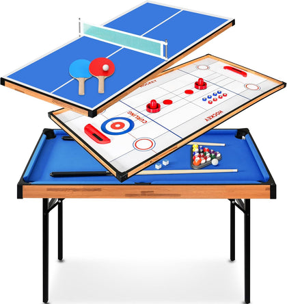 4 in 1 Multi Game Table, 4’x2’ Folding Portable Sports Arcade Games with Accessories, Ping Pong, Air Hockey, Pool