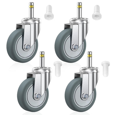 HOLKIE Stem Caster Wheels 3 inch Casters Set of 4, 7/16-Inch Stem Diameter Swivel Castors Heavy Duty TPR Rubber Replacement Castor for Cart, Stool, Mop Bucket, Grill, Shop Vac