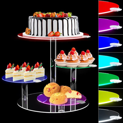 Cake Stand with Rechargable LED Light, Round Light Up Cupcake Stand, Cupcakes and Cakes Comb for 8-12 Inch Cakes