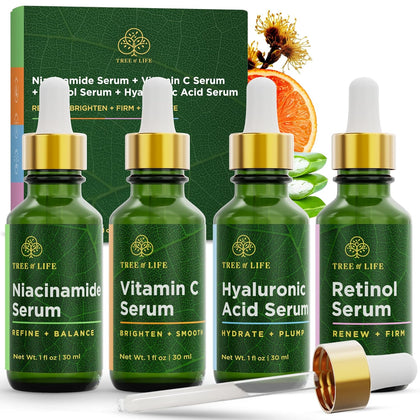 Face Serum Skin Care, Facial Serum for Women and Men, Set of 4 | Hydrating facial serum set. Includes Vitamin C