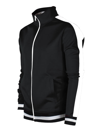 SCREENSHOTBRAND-51700 Mens Urban Hip Hop Premium Track Jacket - Slim Fit Side Taping Basic-Black-XLarge