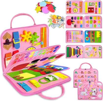Busy Board Montessori Toys for Toddler Girl Birthday Gift Busy Book | Airplane Car Travel Toy, Learning Educational
