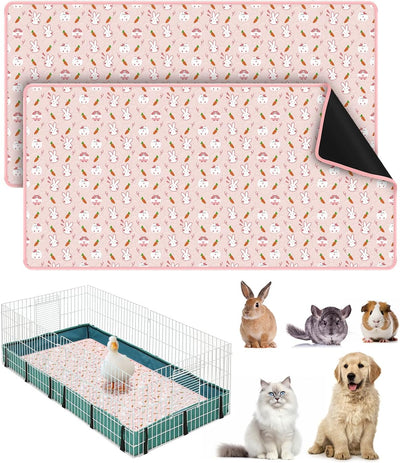 2 Packs Guinea Pig Cage Liners, 47''X24'' Washable Guinea Pig Pee Pads Non Slip Reusable Fast and Super Absorbent