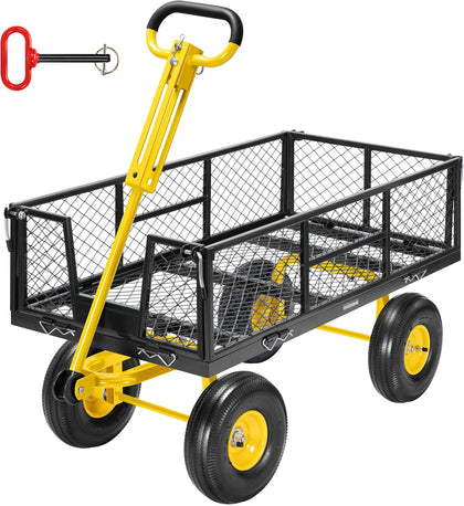 Garden Cart Steel Heavy Duty 900 LBS Yard and Garden Wagon with 10 inch Tire and Handle Attach to ATV or Tractor Black